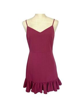 1. STATE Ruffle Hem Mini Short Dress in Berry Spaghetti Straps Women’s 6